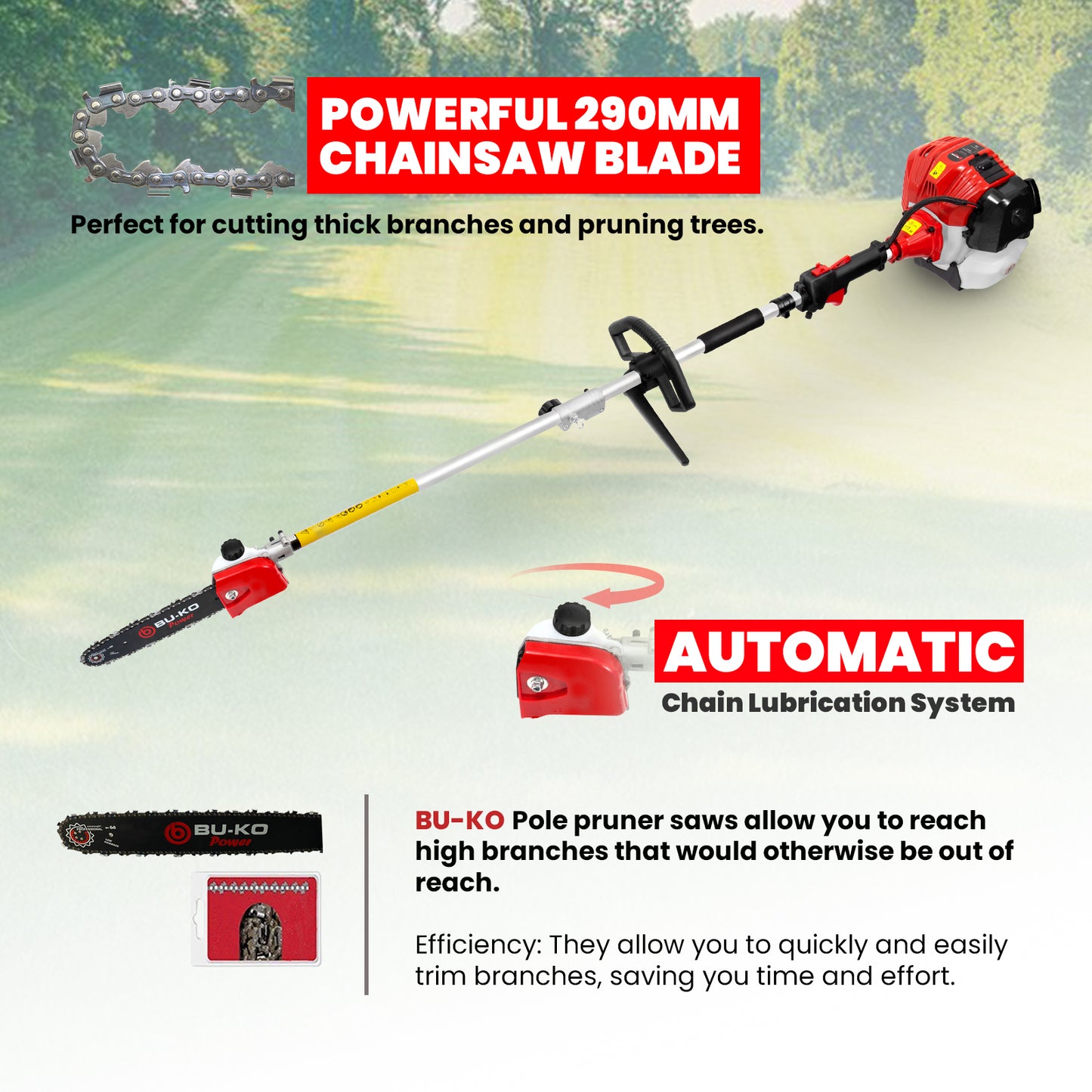 Grade 52cc Petrol Garden Multi Tool, 1 Pole, Toolbag, Strimmer, Hedge Trimmer, Pruner, Brush Cutter