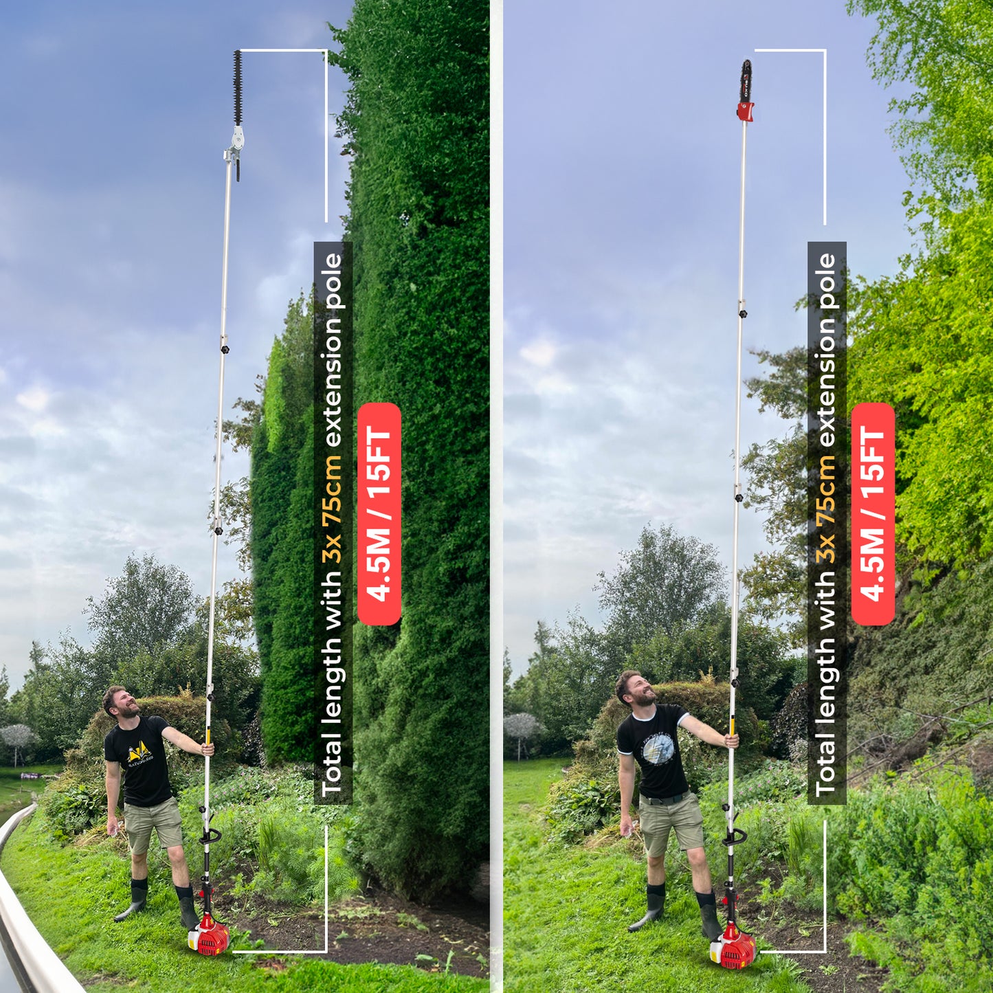 Grade 52cc Petrol Garden Multi Tool, 3 Poles, Toolbag, Strimmer, Hedge Trimmer, Pruner, Brush Cutter