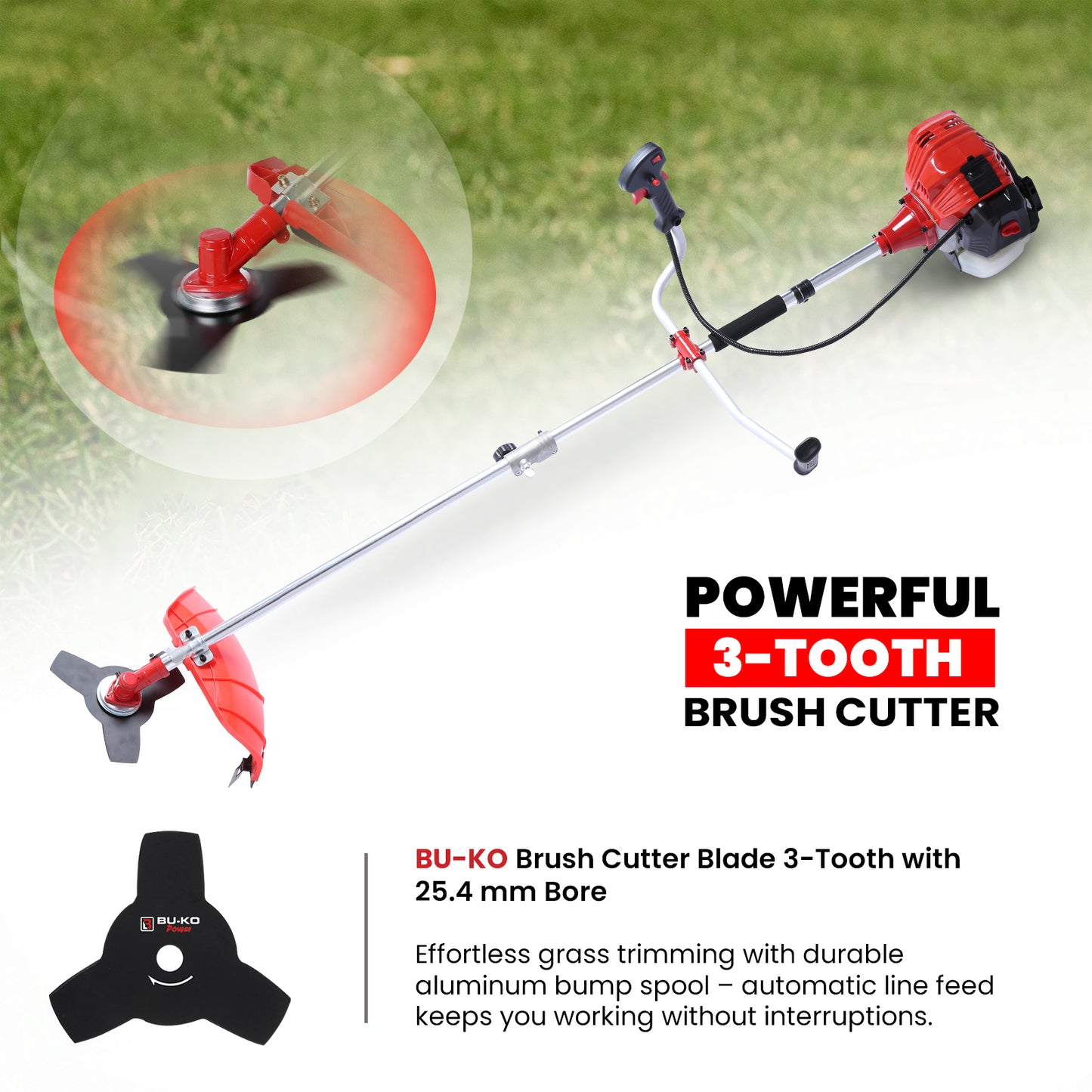Grade 52cc Petrol Strimmer & Brush Cutter – Pull Start, 3T Blade, Wire Brush, String Trimmer for Garden