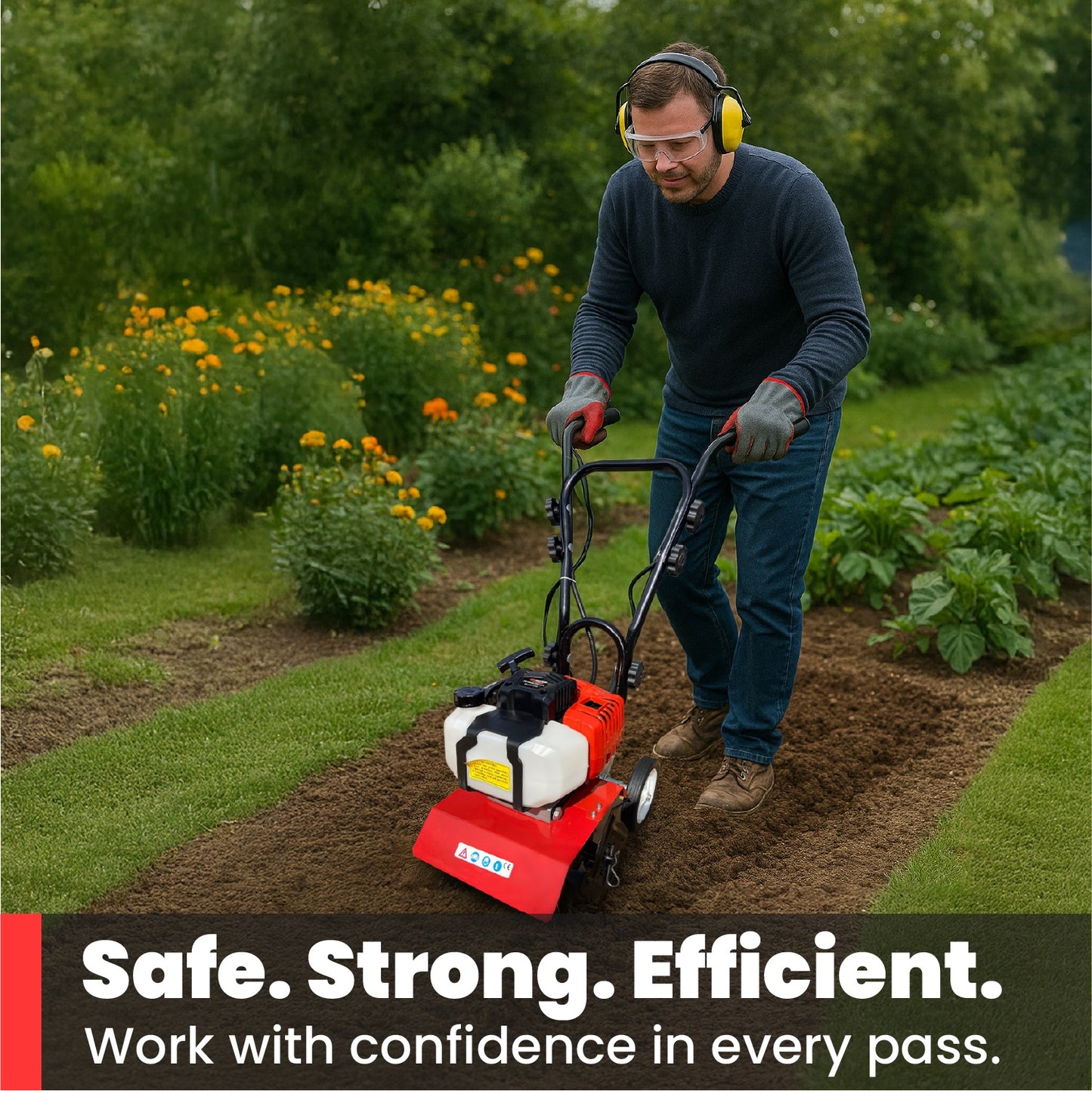 52CC Petrol Garden Tiller – 3HP, 2-Stroke, Compact, Lightweight, Ideal for Soil Cultivation